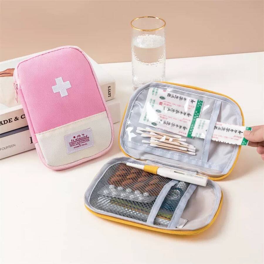 1 bolsa médica portátil, bolsa de almacenamiento de medicamentos, pequeña bolsa médica para salir, almacenamiento de viaje, botiquín de primeros auxilios a prueba de humedad - Multicolor - Ver 1