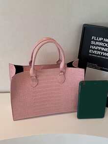 Túi xách thời trang họa tiết da cá sấu có khóa kéo, sức chứa lớn thích hợp sử dụng hàng ngày, công tác, du lịch, ngoài trời, gia đình, phòng ngủ, trở lại trường, túi mua sắm cho học sinh Unisex - Hồng - Xem 7