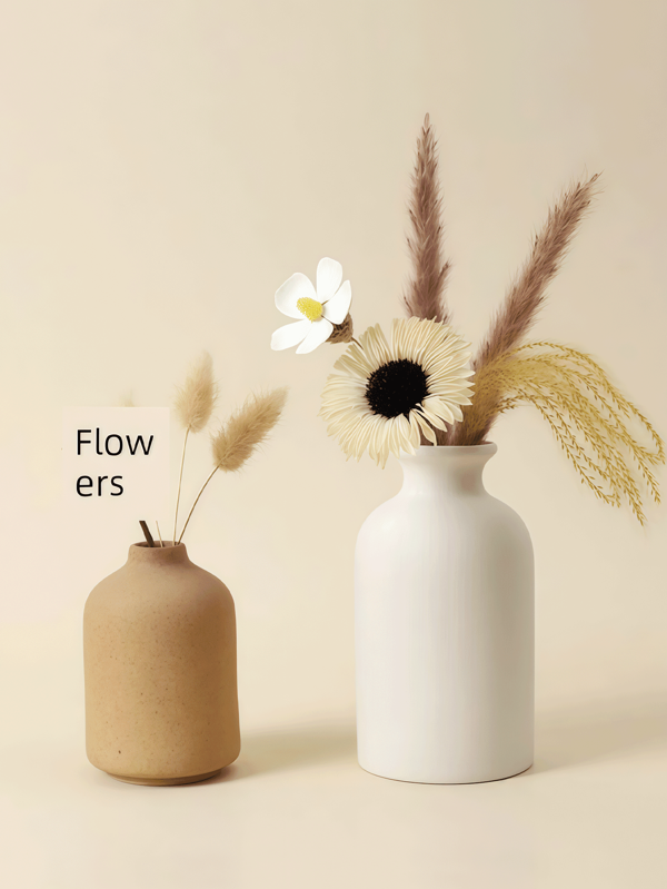 White Ceramic Vase Set - 1 Small Vase For Decoration, Modern Bohemian Farmhouse Home Decor Vase For Pampas Grass And Dried Flowers, Creative Shelf, Table, Bookshelf, Entryway