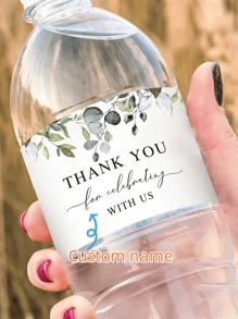 100pcs Custom Eucalyptus Appreciation Water Bottle Stickers, Children's Birthday Party Decoration Water Bottle Label Paper, 8.26inch*1.96inch Green Leaf Label Stickers, Suitable For Thank You Birthday Party Wedding, Back To School, 16.9oz 500ml Water Bottle Labels