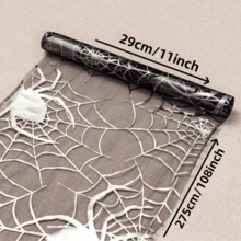 1/2pcs Halloween Black Spider Web 11*108inch Spider Thin Net Party Decor Table Cloth, Suitable For Halloween Family Gathering Decoration