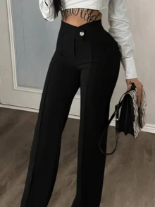 Women's Solid Color High Waist Straight Leg Casual Pants, Versatile