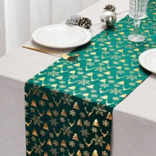 1/2pcs Christmas Table Runner, Reindeer & Snowflake Christmas Tree Polyester Christmas Decor, Home Decoration Dinning Party - Green