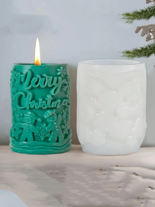1pc Christmas Gingerbread Man Cylinder Candle Silicone Mold DIY Holiday Gift Handmade Creative Art Decor Mold