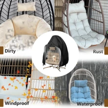 Zippered Patio Egg Chair Cover, Wicker Egg Swing Chair Cover, Waterproof Durable Windproof Outdoor Chair Cover, Windproof Hanging Chair Cover,Kitchen Decor,Household Items - Black - View 9