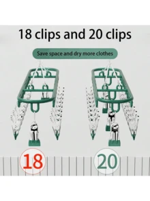1pc Stainless Steel Sock Clip With 10-20 Clips, Balcony Drying Rack, Multi-Clip Stainless Steel Anti-Wind Anti-Slip Underwear Clothes Drying Rack Clothespins