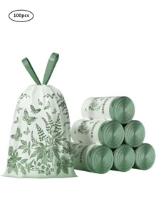 150 个香味抽绳垃圾袋，带有蝴蝶印花和甜虫香味，中型抽绳垃圾袋，抗撕裂香味垃圾桶内衬，适用于家庭、厨房、浴室或办公室。 - 綠色 - 查看 2