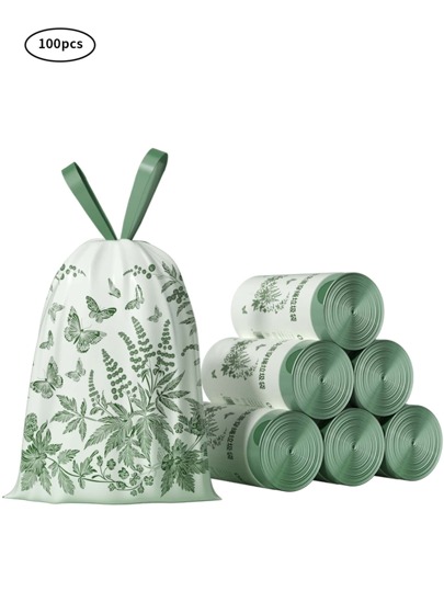 150 bolsas de basura con cordón y aroma, con estampado de mariposa y aroma a gusano dulce, bolsas de basura con cordón de tamaño mediano, resistentes a los desgarros, forros perfumados para papeleras, adecuados para el hogar, la cocina, el baño o la oficina.