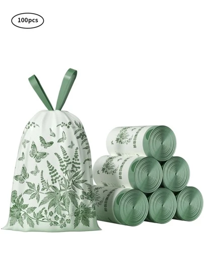 150 个香味抽绳垃圾袋，带有蝴蝶印花和甜虫香味，中型抽绳垃圾袋，抗撕裂香味垃圾桶内衬，适用于家庭、厨房、浴室或办公室。