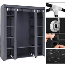 Lislark Kleiderschrank Stoffschrank Faltschrank Stoffkleiderschrank 12Fächern 150 * 45 * 175cm - Grau - Übersicht 4
