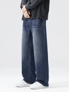 Teenage Boys' Loose Straight Leg Jeans, New Spring/Autumn Casual Washed Pants For Boys - Dark Wash - View 4