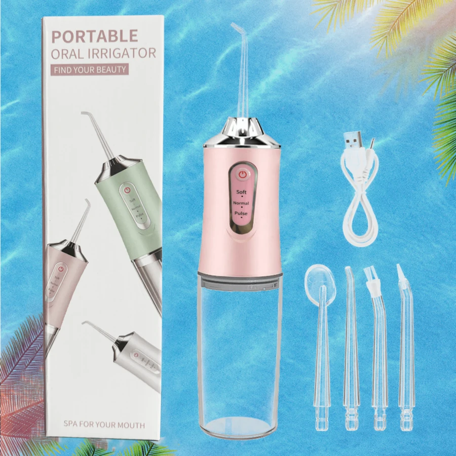 1pc Multi-Color (Green/White/Pink/Black) Cordless Portable 800ml Water Tank Water Flosser, Water Dental Cleaner With 4 Interchangeable Nozzles For Teeth Cleaning, USB Rechargeable, 3 Cleaning Modes, Strong Water Pressure, Large Water Tank, One-Button Start, IPX7 Waterproof, Automatic Handheld Oral Irrigator, Teeth Cleaner, Comprehensive Cleaning, Protect Family Dental Health, Perfect Gift For Father's Day, Christmas, Birthday, Valentine's Day And New Year