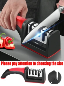 Afilador de cuchillos de mano multifunción de 3 etapas, herramienta de afilado rápido con base antideslizante, accesorio de cocina - Multicolor - Ver 1