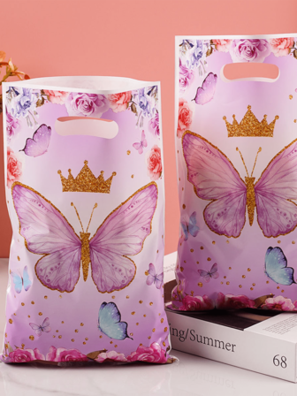 30个彩色蝴蝶礼品袋，塑料礼品袋手提袋，卡通设计田园风格蝴蝶主题礼品袋，生日礼品袋，婚礼礼品袋，适用于派对装饰，生日装饰，婚礼装饰，婴儿送礼会装饰，家居装饰，派对礼品袋，礼品包装用品