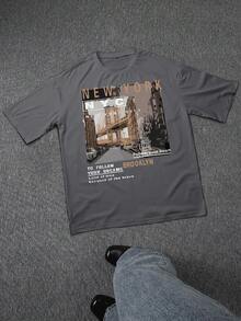 Men's Thick Cotton T-Shirt, Casual Urban Style, Brooklyn, New York View, High Quality Clothing, PAYEAH Brand - 灰色 - 查看 2