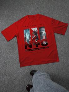 PAYEAH New York Sky Freedom Graphic Print T-Shirt 100% Heavy Cotton T Shirt - Đỏ - Xem 2