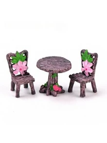 Juego de 3 piezas de mesa y sillas en miniatura para jardín de hadas, kit de decoración de muebles de casa de muñecas de resina caprichosa con flores rosas y hojas verdes, excelente para casas de muñecas, paisaje en miniatura y decoración artística, accesorios para jardín de hadas, de regreso a la escuela, decoración de otoño, decoración de Halloween, decoración para fiestas divertidas, regalos de cumpleaños, decoración de escritorio, decoración de habitación