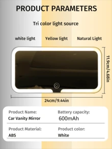LED-Lit Detachable Car Makeup Mirror With Light - Convenient Interior Vanity Mirror For Passenger Side, Ideal For Quick Touch-Ups, Compatible With Various Vehicles, Car Mirror Hanging Accessories