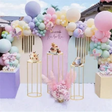 1pc Gold Metal Round Base Stand, Cylindrical Plant Holder For Party Flowers, Display Column Base, Cylindrical Tabletop Vase, Suitable For Birthday Party Backdrop Decoration, Wedding Venue Decor, Home Flower Stand - Multicolor - View 3