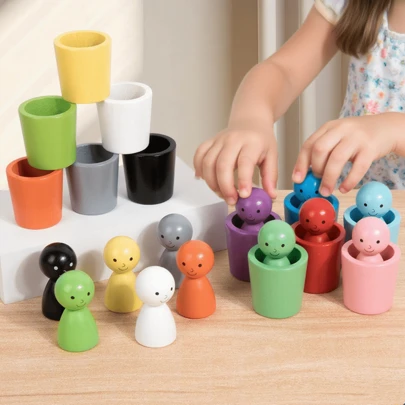 Montessori Color Sorting Toys Color Matching Sensory Game Wooden Peg Dolls In Cups Early Education Learning Toys For Toddler 3+
