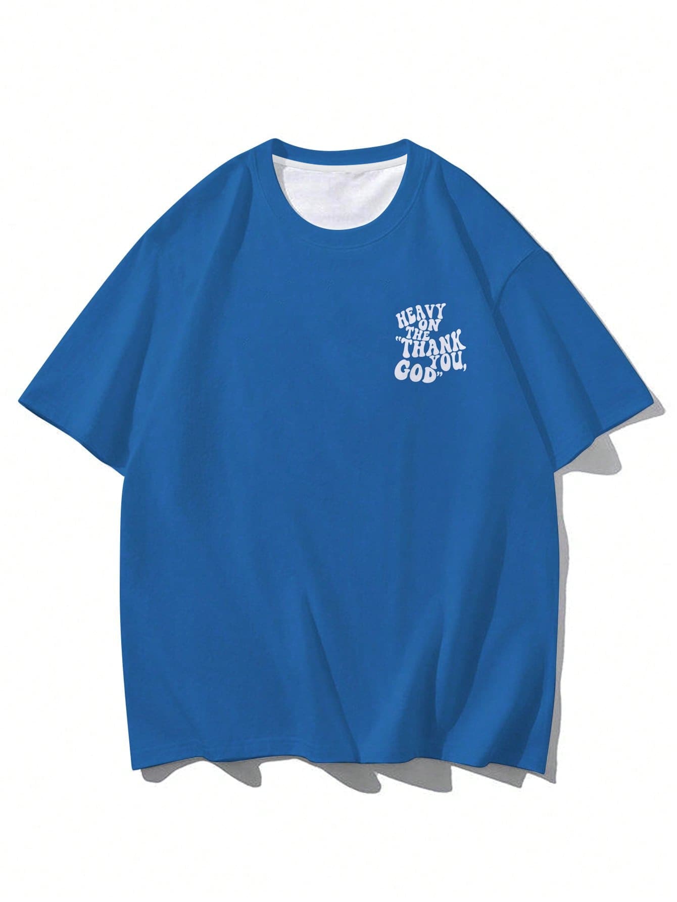 Camiseta casual de cuello redondo con estampado de letras para hombres de talla grande - azul real - Ver 1