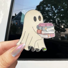 幽灵与书防水乙烯基贴纸 - 适用于 Kindle 保护套等，哑光表面 - 送给读者和书虫的完美礼物，可用于学校用品、返校用品、剪贴簿、趣味贴纸、笔记本电脑贴纸、手机贴纸 - 彩色 - 查看 1