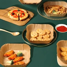 50/100 piezas, Papel para freidora de aire, Forro desechable para freidora de aire, a prueba de aceite, antiadherente, fácil de limpiar, accesorios para freidora de aire, accesorios de cocina. Un forro de papel cuadrado adecuado para hornear, hornear y cocinar en microondas, utilizado para hotel y fines comerciales.