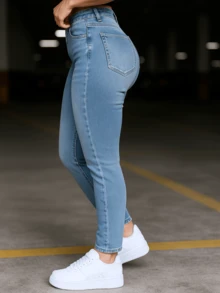 Jeans Skinny Azul Claro, Cintura Alta, Fit Moldeador, Diseño Limpio y Versátil - Azul - Ver 2