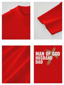 Man Of God Husband Dad Cross Father's Day Faith T-Shirt - 紅色 - 查看 4