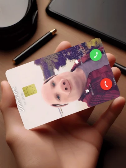 1张约翰·波切利诺（John Porcellino）电话表情信用卡装饰贴纸，趣味电话界面PVC卡创意个性化超薄防指纹保护套，高品质，防刮擦，男女通用，适用于小型芯片卡、银行卡、信用卡、交通卡、学生证等DIY，热门网络名人表情贴纸，趣味恶搞礼物，返校用品