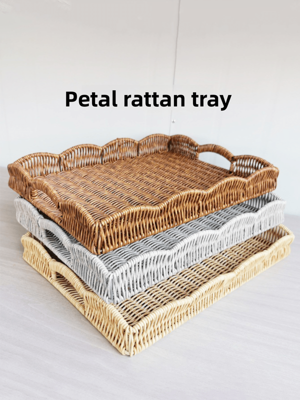 1pc 14.76*11.05*5 Inch Square Rattan Woven Bread Basket, Small Wicker Fruit Vegetable Colander, Handmade, For Kitchen Cabinet Counter, Storage, Home Decor