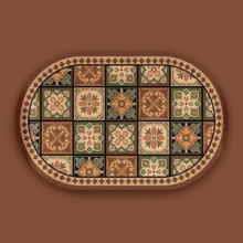 1/3pcs Set Brown Floral Tile Non-Slip Water Absorbent Bathroom Mat, Silica Gel Retro Pattern Bath Mat, U-Shaped Toilet Mat And Vanity Mat, 2.5mm Thickness Entryway Decor Bathroom Kitchen Decor Kitchen Rug - Gạch nâu - Xem 12