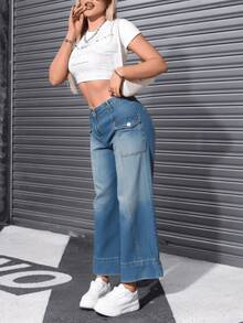 1 Liso Casual Sexy Fiesta Elegante Cremallera Bolsillo Botón Pierna recta Diario Vacaciones Deportes y fitness Concierto de música country fiesta del té viaje Formal y de noche regreso a casa otoño Pierna recta - Azul lavado oscuro - Ver 5