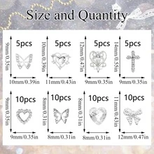 60PCS Silver Nail Charms 3D Bows For Nails 8 Shapes Butterfly Nail Charms Shiny Crystal Heart Nail Charms Alloy Silver Nail - Bạc - Xem 3