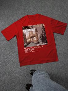 Men's Thick Cotton T-Shirt, Casual Urban Style, Brooklyn, New York View, High Quality Clothing, PAYEAH Brand - 紅色 - 查看 2