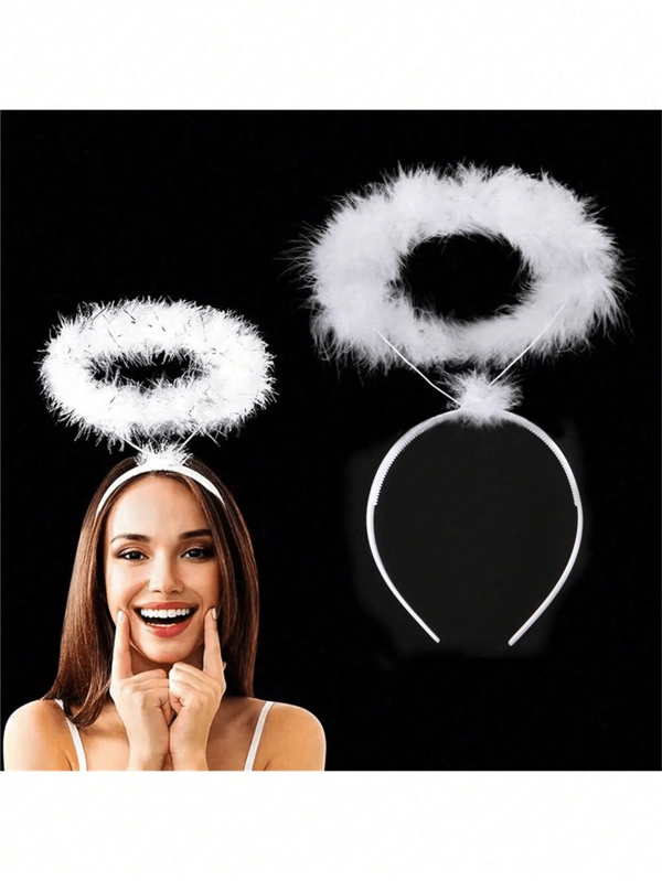 1 Stück zufälliger Stil 6 Stücke eleganter Engelsheiliger Haarreif, exklusiv für Halloween Party, weiches Federhaarteil, Engel&Dämon Haarteil, Prinzessin Kostüm Cosplay Haarzubehör für Frauen
