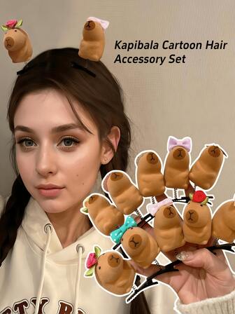 1 st/3 st/5 st söta kapybara-tecknade håraccessoarer - Roliga eleganta och lekfulla PVC-hårspännen för tjejer, speciellt för vardagliga flygtillfällen, slumpmässiga, tredimensionella pannband, vårspännen, håraccessoarer, söta hårspännen för tjejer