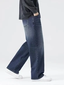 Teenage Boys' Loose Straight Leg Jeans, New Spring/Autumn Casual Washed Pants For Boys - Dark Wash - View 2