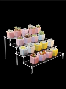 1 pieza Soporte de exhibición de escalera de acrílico, Soporte de exhibición trapezoidal de 3 niveles, Soporte de exhibición para almacenamiento en el hogar para joyería y cosméticos, Organizador multinivel Soporte de exhibición transparente Soporte para pasteles Estante para perfumes