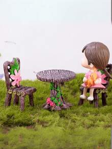 Juego de 3 piezas de mesa y sillas en miniatura para jardín de hadas, kit de decoración de muebles de casa de muñecas de resina caprichosa con flores rosas y hojas verdes, excelente para casas de muñecas, paisaje en miniatura y decoración artística, accesorios para jardín de hadas, de regreso a la escuela, decoración de otoño, decoración de Halloween, decoración para fiestas divertidas, regalos de cumpleaños, decoración de escritorio, decoración de habitación