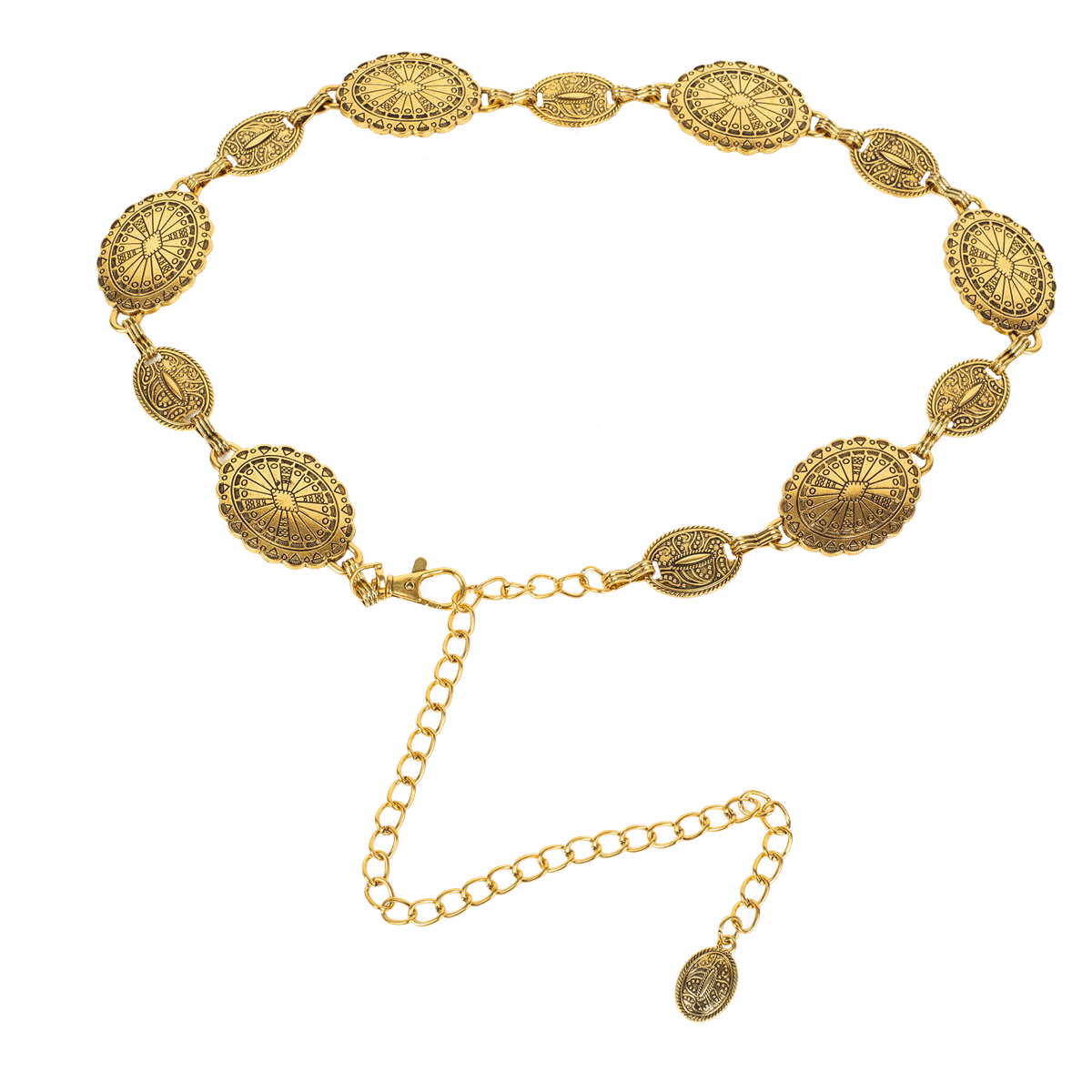 Free Size Western Metal Concho Belt For Women Cowgirl Chain Belts For Dresses Jeans Country Concert Outfit Gold Silver Color - Rượu sâm banh - Xem 3