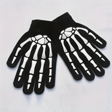 1 Pair Halloween Skeleton Glow In The Dark Touch Screen Printed Gloves, Suitable For Outdoor Cycling And Warm Knitted Gloves, Ideal Gift Choice