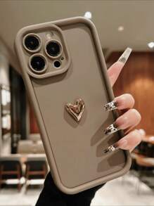 1 pieza Estuche de teléfono elegante y protector de cobertura completa con diseño de corazón brillante - Adecuado para iPhone 16/15/14/13/12/11/X, estuche protector de teléfono cómodo