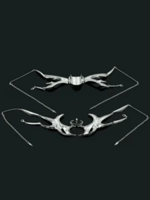 1 Set European & American Fashionable Cyberpunk Metal Face Mask, Unique Design Asymmetric Fluid Mechanical Earrings & Adjustable Lip Ring