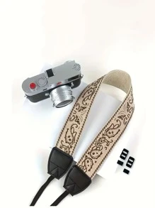 1pc Retro Camera Strap - Adjustable DSLR Shoulder Strap With Floral Pattern, Beige Ends And Metal Buckle, Camera Strap For Photography Equipment, For Photographers