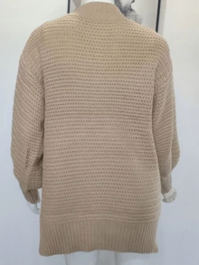 Top tejido de cuello alto, camiseta casual con aberturas laterales, ropa de mujer