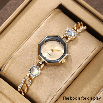 女士石英手链表，多边形表盘，水晶装饰表带，优雅美丽，适合日常和节日聚会