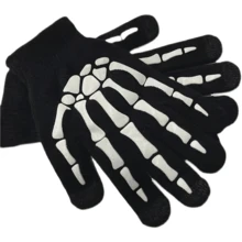 1 Pair Halloween Skeleton Glow In The Dark Touch Screen Printed Gloves, Suitable For Outdoor Cycling And Warm Knitted Gloves, Ideal Gift Choice