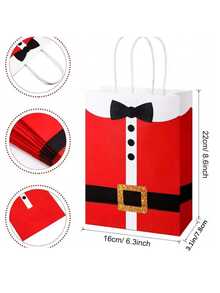 6/10 Pieces Christmas Gift Bags Large Santa Clause Suit Print Bag With Handle, Durable Kraft Paper Christmas Bags Present Wrapping Bags Candy Goodie Bags For Xmas Party Supplies