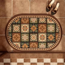 1/3pcs Set Brown Floral Tile Non-Slip Water Absorbent Bathroom Mat, Silica Gel Retro Pattern Bath Mat, U-Shaped Toilet Mat And Vanity Mat, 2.5mm Thickness Entryway Decor Bathroom Kitchen Decor Kitchen Rug - Gạch nâu - Xem 15